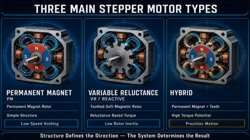 সর্বশেষ কোম্পানি ব্লগ সম্পর্কে Three Main Stepper Motor Types: differences between permanent magnet, variable reluctance and hybrid types